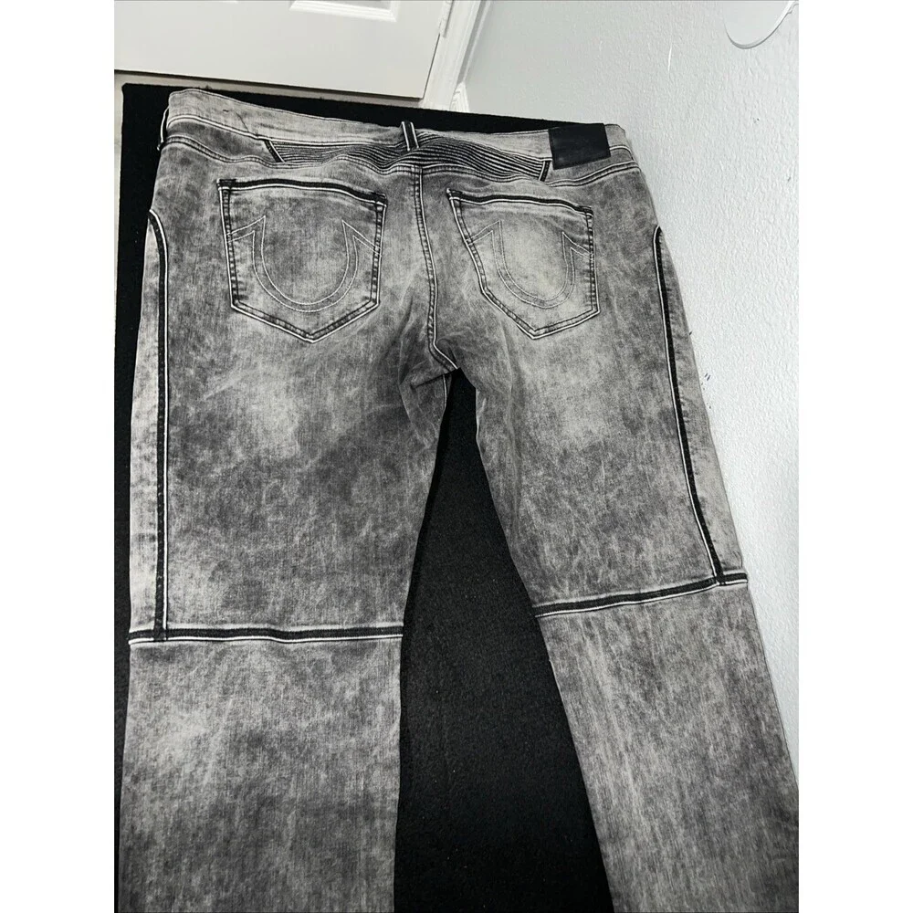 True Religion relaxed moto distressed charcoal black jeans mens 42 x 32